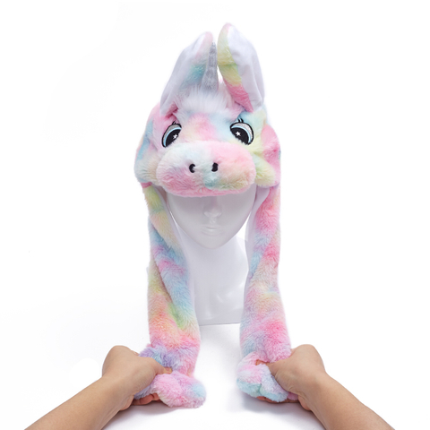 Wholesale Cheap Funny Hat Plush Party Hat Customized Plush Animal Unicorn Moving Ear Hat