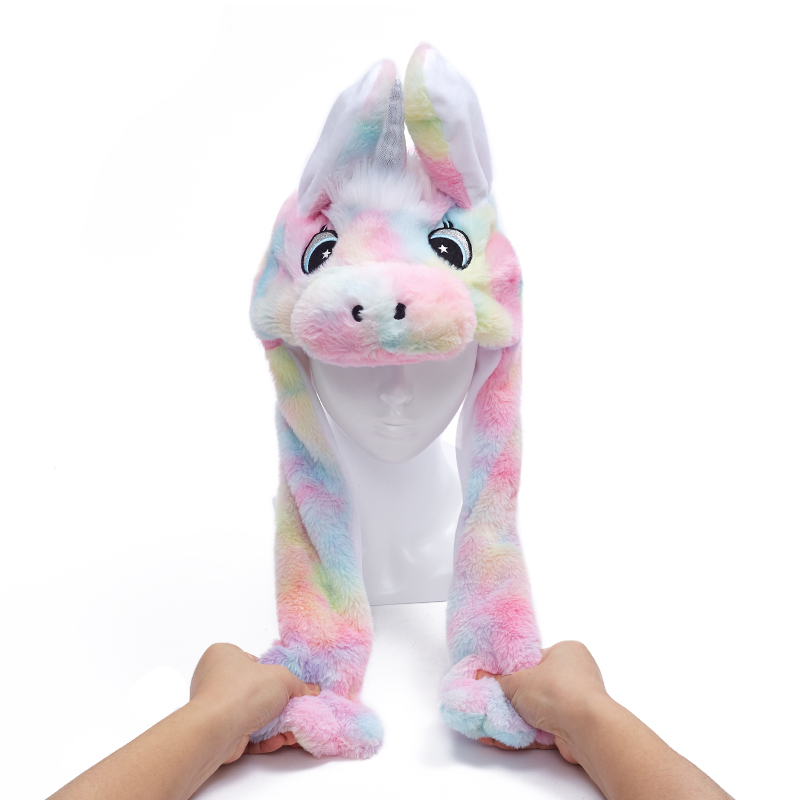 Wholesale Cheap Funny Hat Plush Party Hat Customized Plush Animal Unicorn Moving Ear Hat
