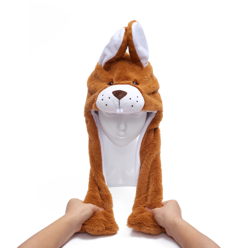 Cartoon Wolf Women's Hat Beanie Winter Plush Moving Dog Ears Hat Funny Ear Flaps Hat
